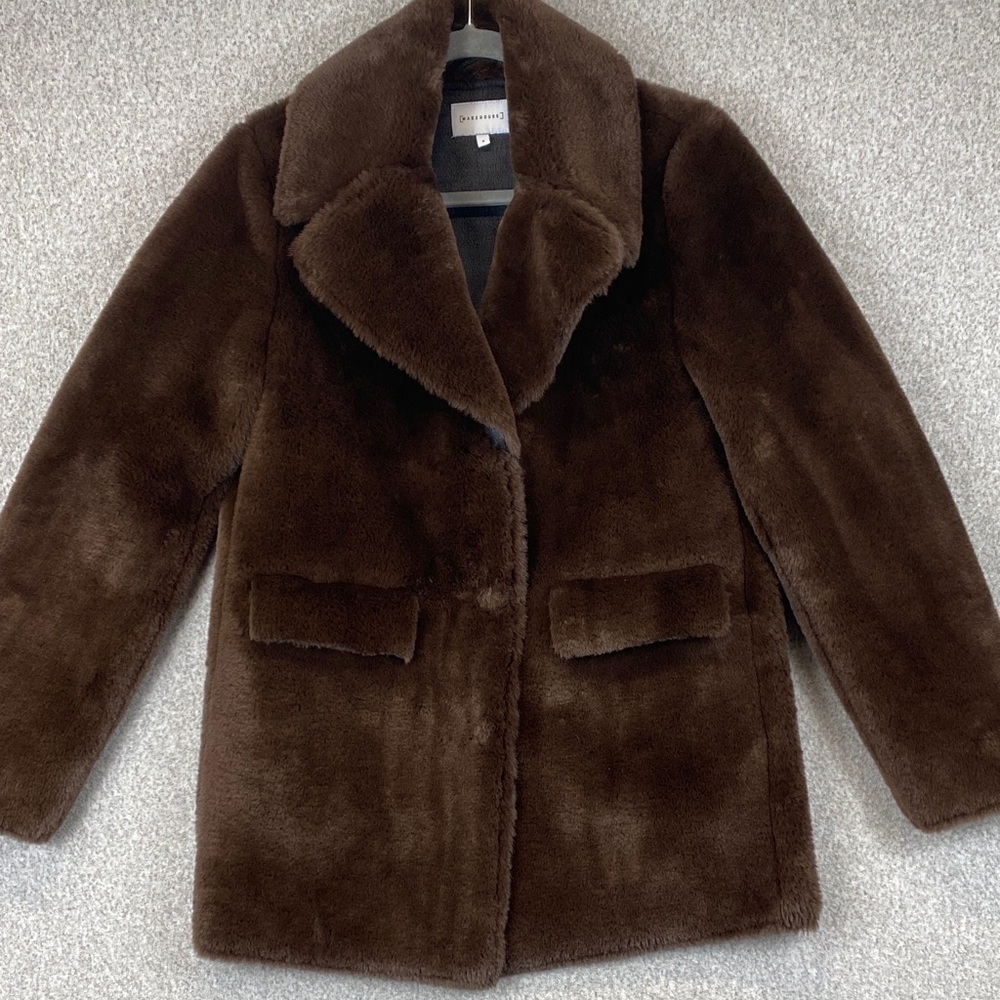 Warehouse super soft faux fur blazer coat size 8 small brown chic warm - Picture 3 of 11
